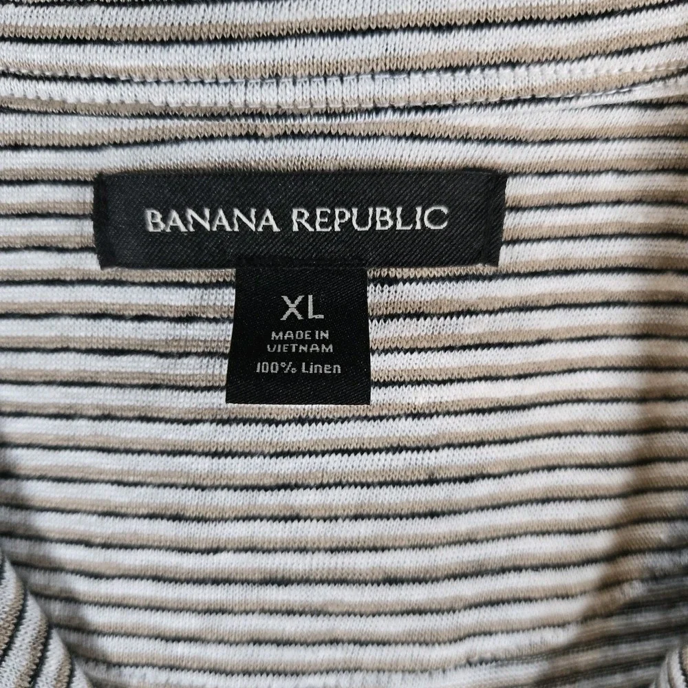 Banana Republic Linen Resort Shirt Mens XLShort Black Stripe Camp Button Front